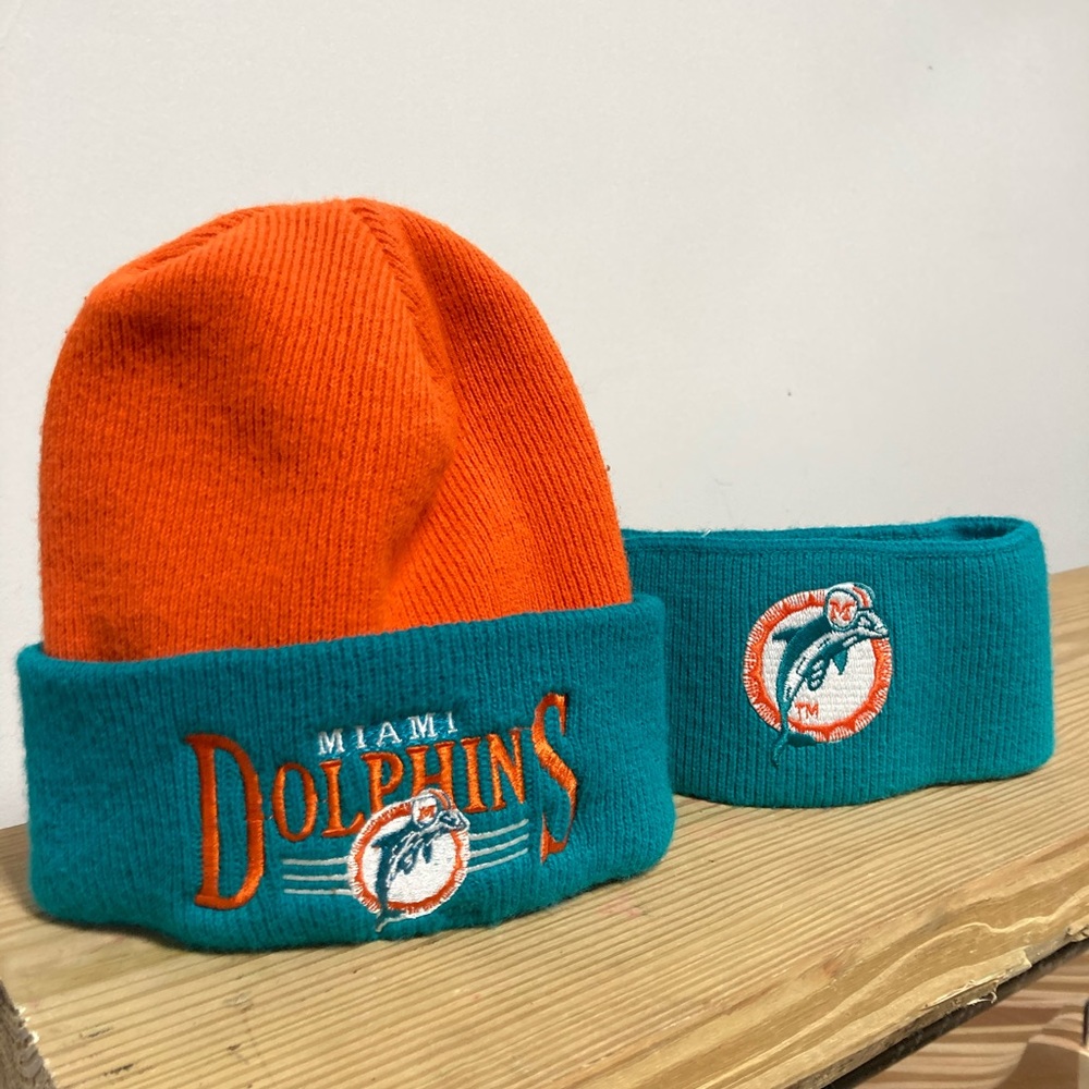 90s Vintage Miami Dolphins Pro Line Beanie and Headband 🔥🐬